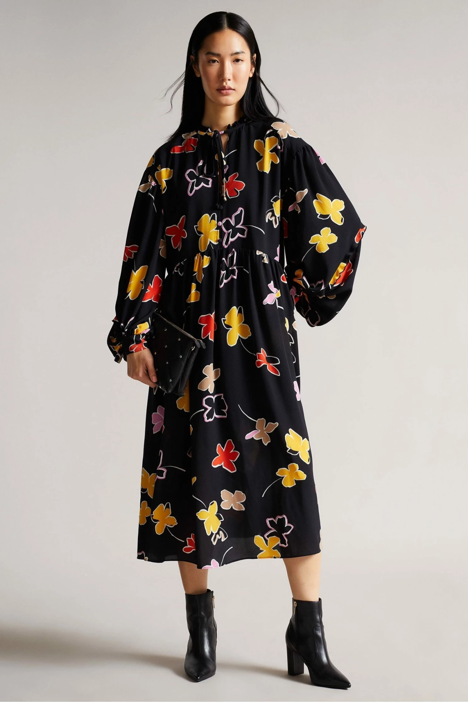 Ted Baker Yviee Black Chuck On Midi Dress With Ruffles 3 Ted Baker Yviee Black Chuck On Midi Dress With Ruffles