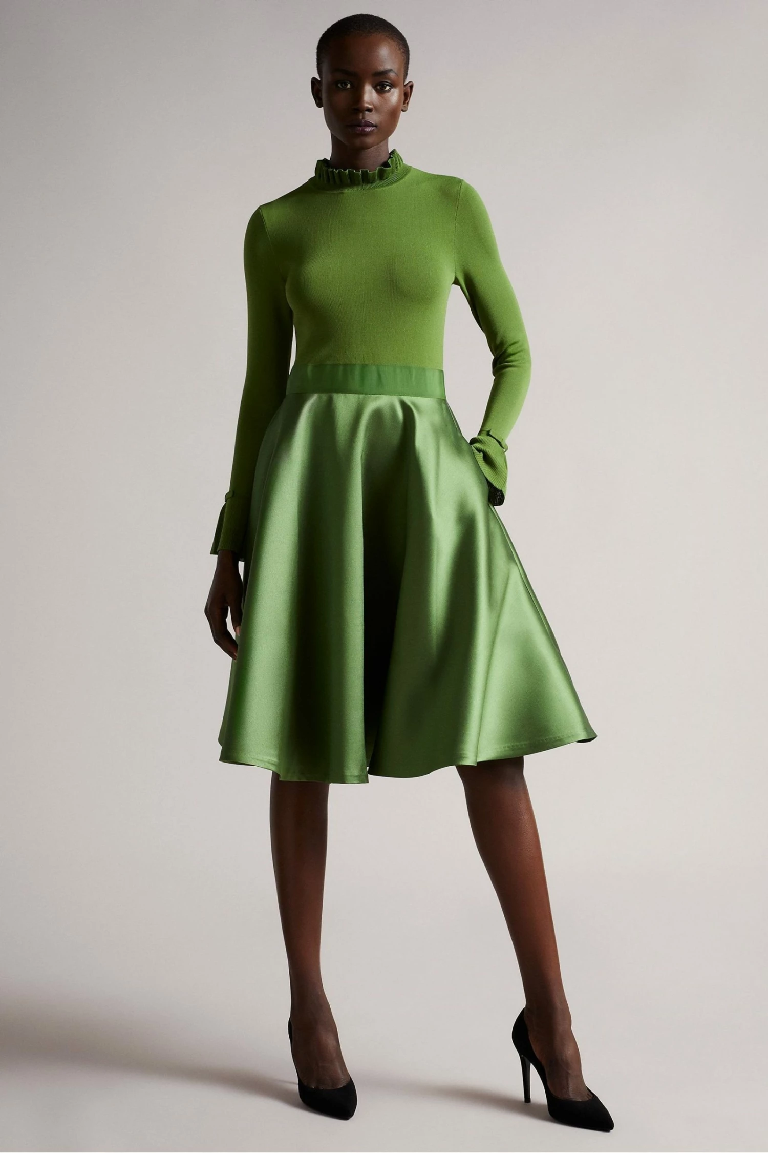 Ted Baker Green Zadi Knitted Frill Full Skirt Dress 3 Ted Baker Green Zadi Knitted Frill Full Skirt Dress