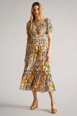 Ted Baker Safiree Black Printed Tiered Midi Dress -TED BAKER Sales Store unnamed file 1066