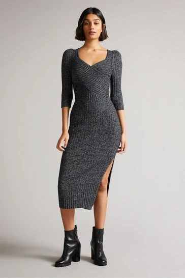 Ted Baker Chelsiy Black Sweetheart Neckline Knitted Dress 4 Ted Baker Chelsiy Black Sweetheart Neckline Knitted Dress - Image 2