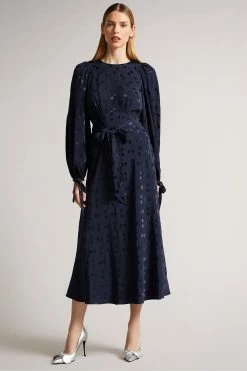 Ted Baker Livela Dk-Blue Spot Jacquard Midaxi Dress