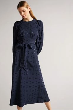Ted Baker Livela Dk-Blue Spot Jacquard Midaxi Dress -TED BAKER Sales Store unnamed file 1101