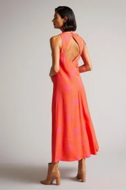 Ted Baker Deep-Pink Luissaa Ruched Side Detail Midi Dress -TED BAKER Sales Store unnamed file 1106
