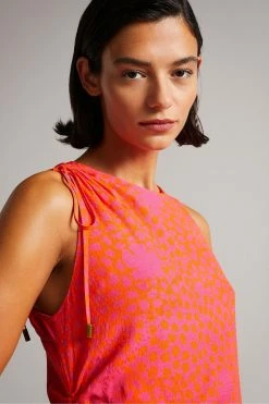 Ted Baker Deep-Pink Luissaa Ruched Side Detail Midi Dress -TED BAKER Sales Store unnamed file 1107