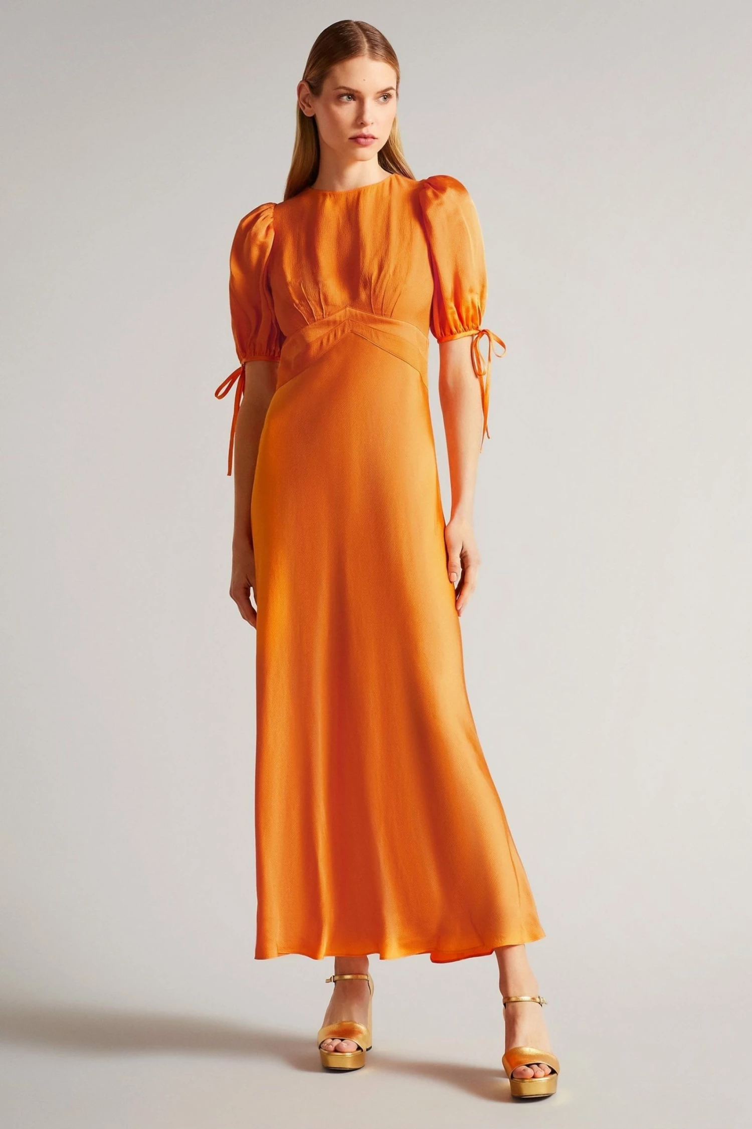 Ted Baker Orange Lysette Tie Detail Satin Tea Dress 3 Ted Baker Orange Lysette Tie Detail Satin Tea Dress
