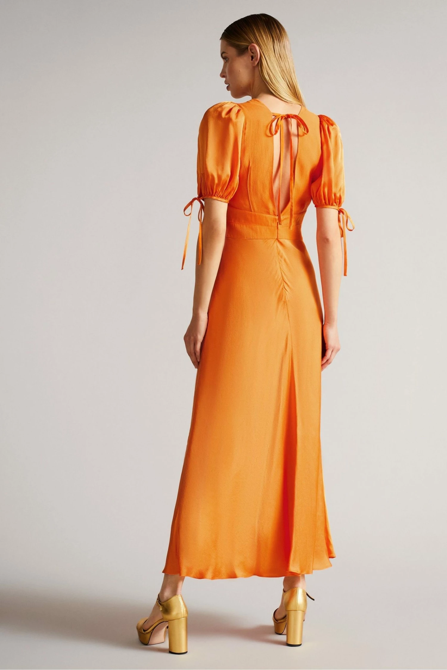 Ted Baker Orange Lysette Tie Detail Satin Tea Dress 4 Ted Baker Orange Lysette Tie Detail Satin Tea Dress - Image 2