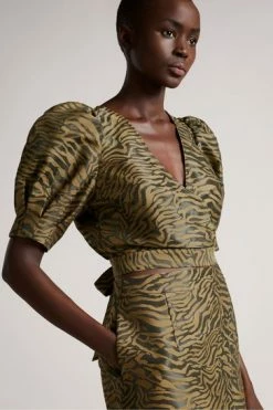 Ted Baker Black Puff Sleeve Top With Fixed Wrap -TED BAKER Sales Store unnamed file 1147