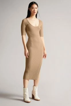Ted Baker Brown Kiierra Lt-Brown Low Back Detail Knit Dress -TED BAKER Sales Store unnamed file 1167