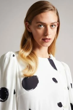Ted Baker White Eliyzza Button Up Midi Dress With Tie Cuffs -TED BAKER Sales Store unnamed file 1225