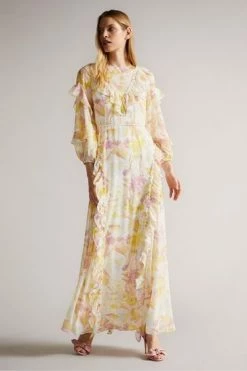 Ted Baker Leyona White Printed Full Sleeve Waterfall Maxi Dress -TED BAKER Sales Store unnamed file 1232