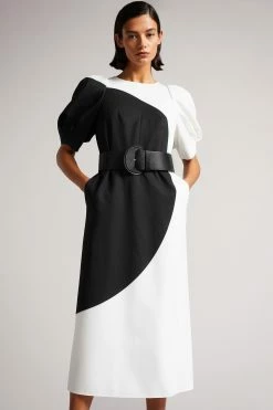 Ted Baker Semona White Belted Large Spot Print Midi Dress