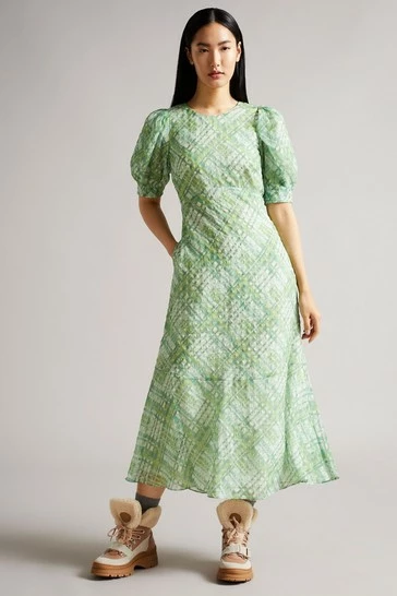 Ted Baker Green Seersucker Check Midi Dress 7 Ted Baker Green Seersucker Check Midi Dress - Image 5