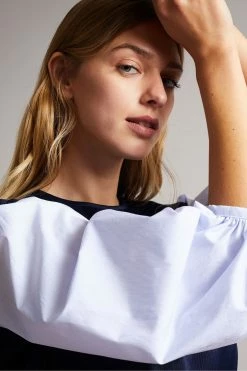 Ted Baker Kaytei Navy Blue Belted Midi Dress With Puff Sleeve -TED BAKER Sales Store unnamed file 1275