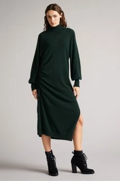 Ted Baker Aavvaa Green Knitted Ruched Side Detail Dress