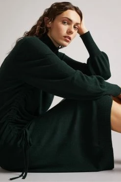 Ted Baker Aavvaa Green Knitted Ruched Side Detail Dress -TED BAKER Sales Store unnamed file 1308