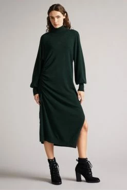 Ted Baker Aavvaa Green Knitted Ruched Side Detail Dress -TED BAKER Sales Store unnamed file 1310