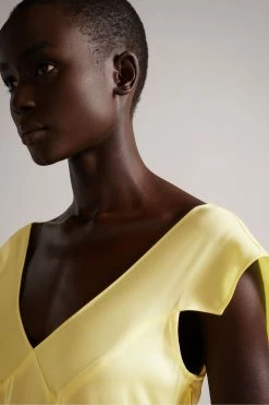 Ted Baker Yellow V-Neck Bias Cut Midi Dress -TED BAKER Sales Store unnamed file 1319