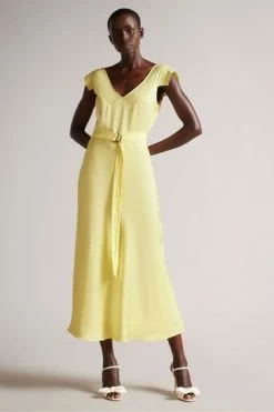 Ted Baker Yellow V-Neck Bias Cut Midi Dress -TED BAKER Sales Store unnamed file 1322