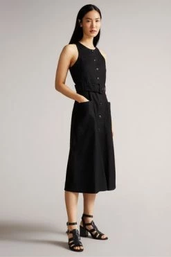 Ted Baker Black Button Through Racer Back Midi Dress -TED BAKER Sales Store unnamed file 1334