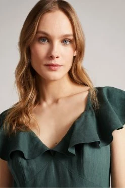 Ted Baker Teal-Blue Iveth Exaggerated Ruffle Midi Dress -TED BAKER Sales Store unnamed file 1339