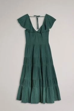 Ted Baker Teal-Blue Iveth Exaggerated Ruffle Midi Dress -TED BAKER Sales Store unnamed file 1343