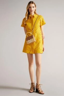 Ted Baker Yellow Mini Lace With Oversized Pockets Shirt Dress -TED BAKER Sales Store unnamed file 1352