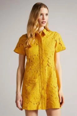 Ted Baker Yellow Mini Lace With Oversized Pockets Shirt Dress -TED BAKER Sales Store unnamed file 1354