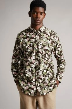 Ted Baker Poplar Brown Long Sleeve Abstract Floral Print Shirt -TED BAKER Sales Store unnamed file 1393