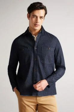 Ted Baker Enfield Dark Blue Long Sleeved Denim Overshirt -TED BAKER Sales Store unnamed file 1412