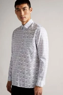 Ted Baker Grey Retrow Long Sleeve Multi Scale Geo Print Shirt -TED BAKER Sales Store unnamed file 1424