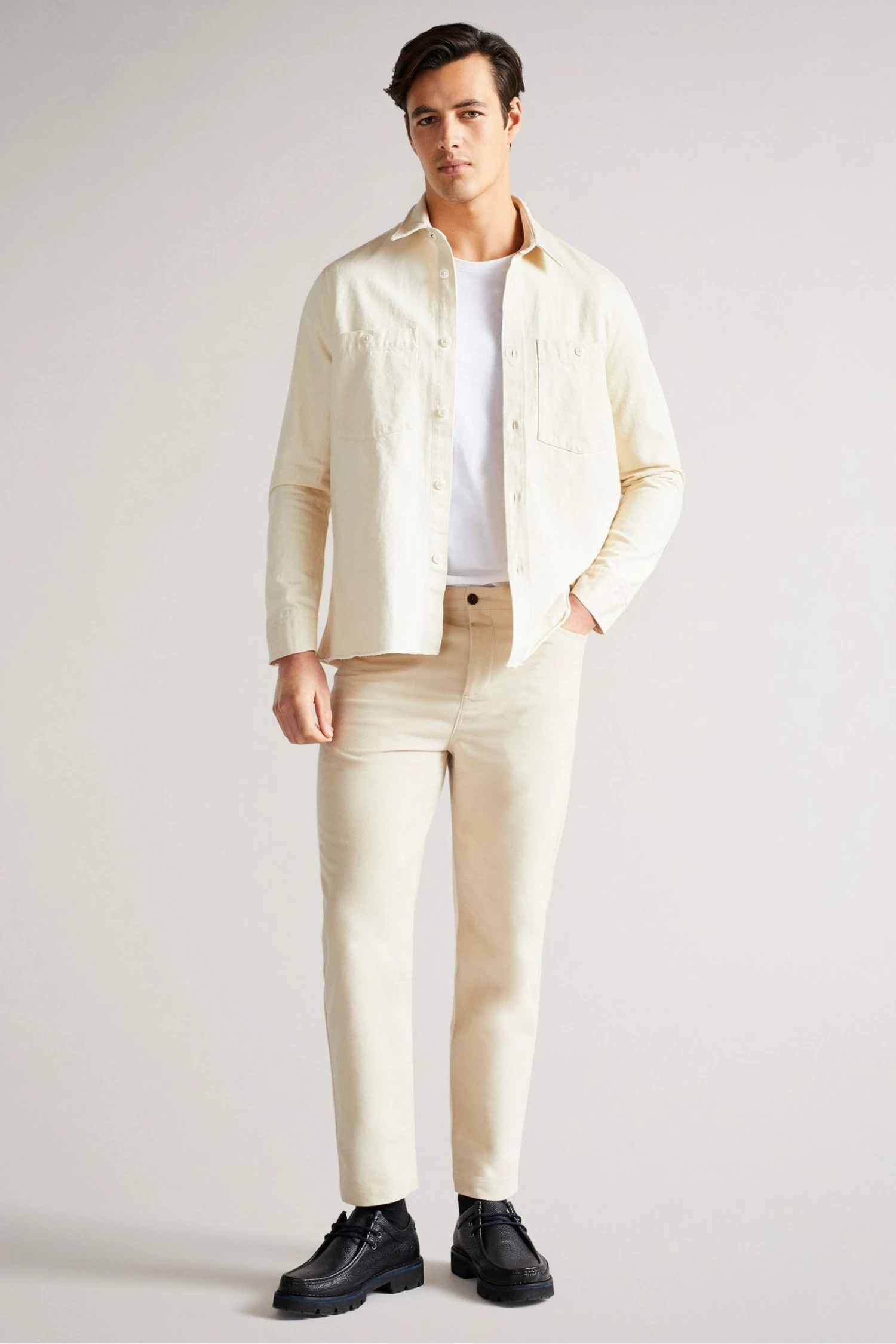 Ted Baker Enfield Ecru White Long Sleeved Denim Overshirt 3 Ted Baker Enfield Ecru White Long Sleeved Denim Overshirt