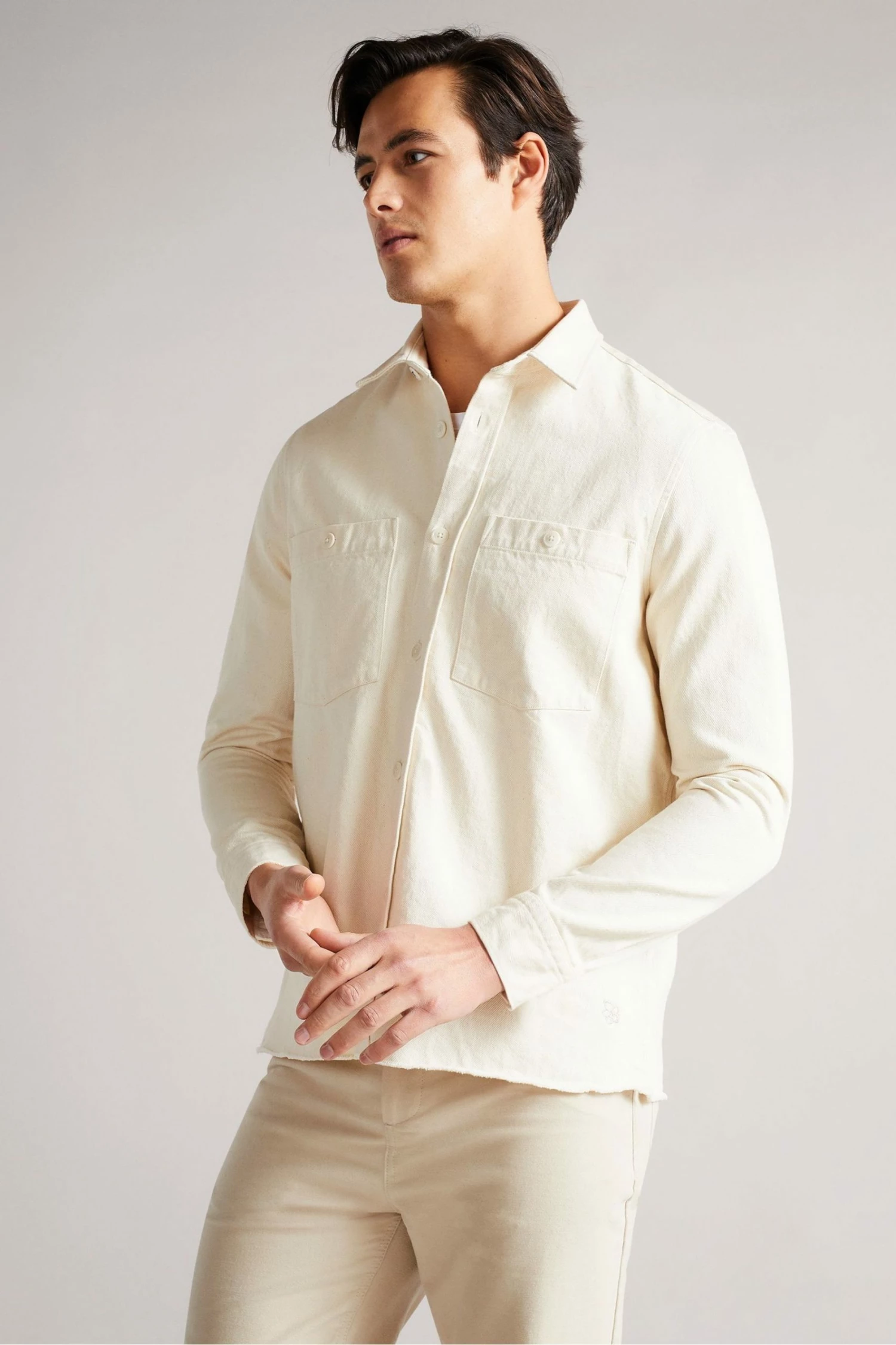 Ted Baker Enfield Ecru White Long Sleeved Denim Overshirt 5 Ted Baker Enfield Ecru White Long Sleeved Denim Overshirt - Image 3