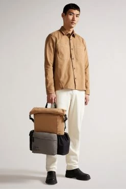 Ted Baker Leytun Tan Long Sleeve Twill Shacket -TED BAKER Sales Store unnamed file 1459