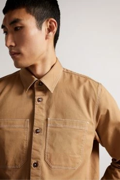 Ted Baker Leytun Tan Long Sleeve Twill Shacket -TED BAKER Sales Store unnamed file 1460