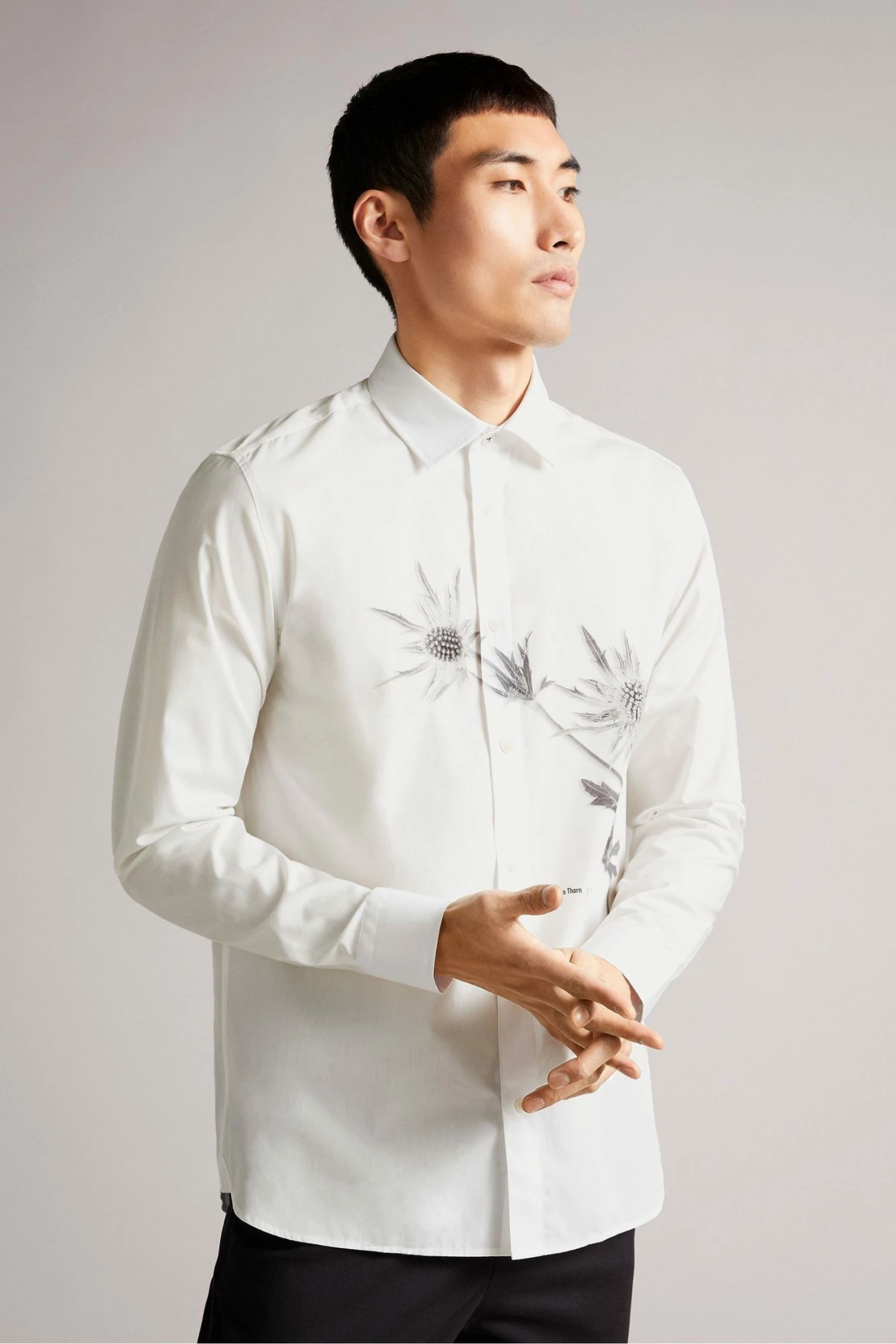 Ted Baker Ilford White Long Sleeve Thistle Placement Print Shirt 3 Ted Baker Ilford White Long Sleeve Thistle Placement Print Shirt
