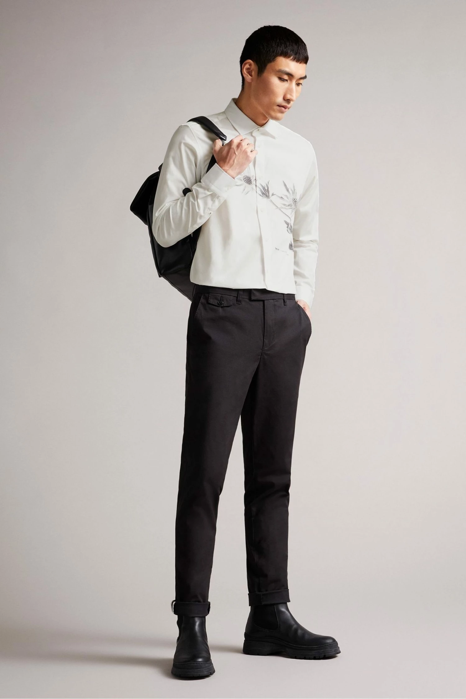 Ted Baker Ilford White Long Sleeve Thistle Placement Print Shirt 4 Ted Baker Ilford White Long Sleeve Thistle Placement Print Shirt - Image 2