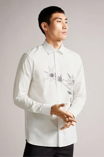 Ted Baker Ilford White Long Sleeve Thistle Placement Print Shirt 8 Ted Baker Ilford White Long Sleeve Thistle Placement Print Shirt - Image 6
