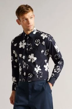 Ted Baker Navy Sevlo Long Sleeve Floral Print Shirt -TED BAKER Sales Store unnamed file 1493