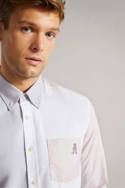 Ted Baker Natural Foster Long Sleeve Colourblock Oxford Shirt -TED BAKER Sales Store unnamed file 1517