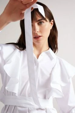 Ted Baker Sarelia White Exaggerated Frill Cotton Shirt -TED BAKER Sales Store unnamed file 1536