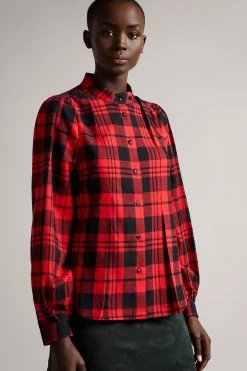 Ted Baker Black Check Flannel Shirt With Knife Pleat