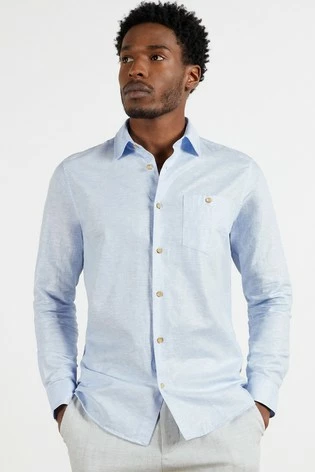 Ted Baker Blue Sauss Linen Blend Shirt 6 Ted Baker Blue Sauss Linen Blend Shirt - Image 4