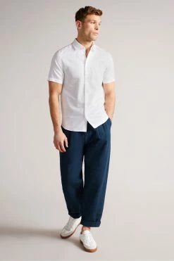 Ted Baker Addle White Short Sleeve Linen Shirt -TED BAKER Sales Store unnamed file 1584