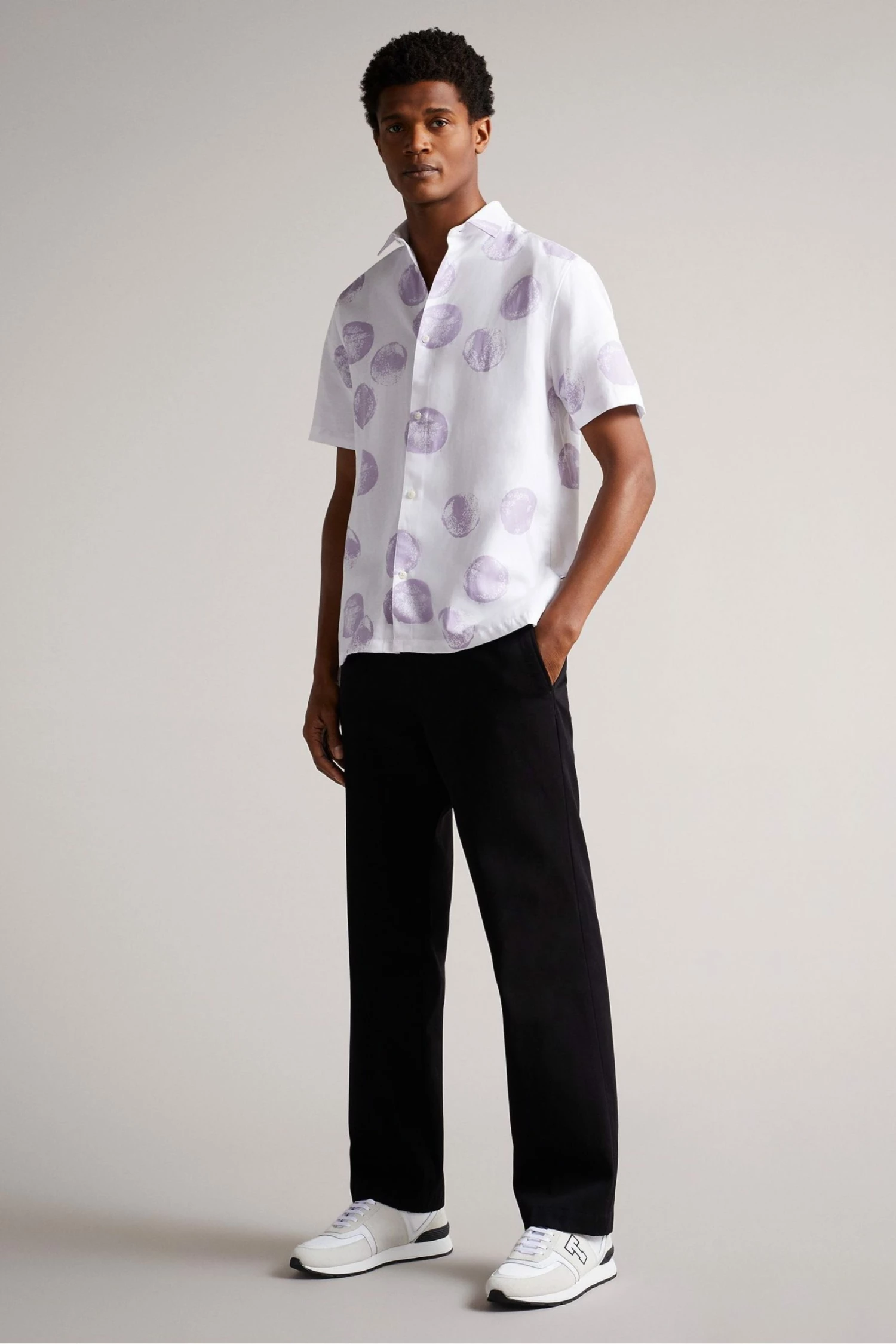 Ted Baker Gophir White Short Sleeve Sponge Spot Print Shirt 4 Ted Baker Gophir White Short Sleeve Sponge Spot Print Shirt - Image 2