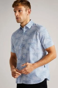 Ted Baker Light Blue Hunno Short Sleeve Geo Tile Print Shirt -TED BAKER Sales Store unnamed file 1641