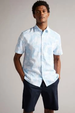 Ted Baker Telfrd Lt-Blue Ss Floral Printed Shirt