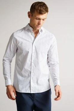 Ted Baker White Hadlo Long Sleeve Pencil Drawn Stripe Shirt