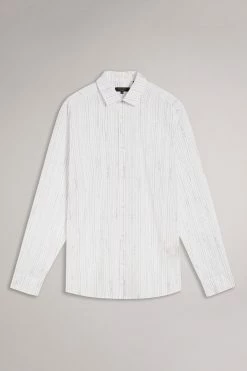 Ted Baker White Hadlo Long Sleeve Pencil Drawn Stripe Shirt -TED BAKER Sales Store unnamed file 1669