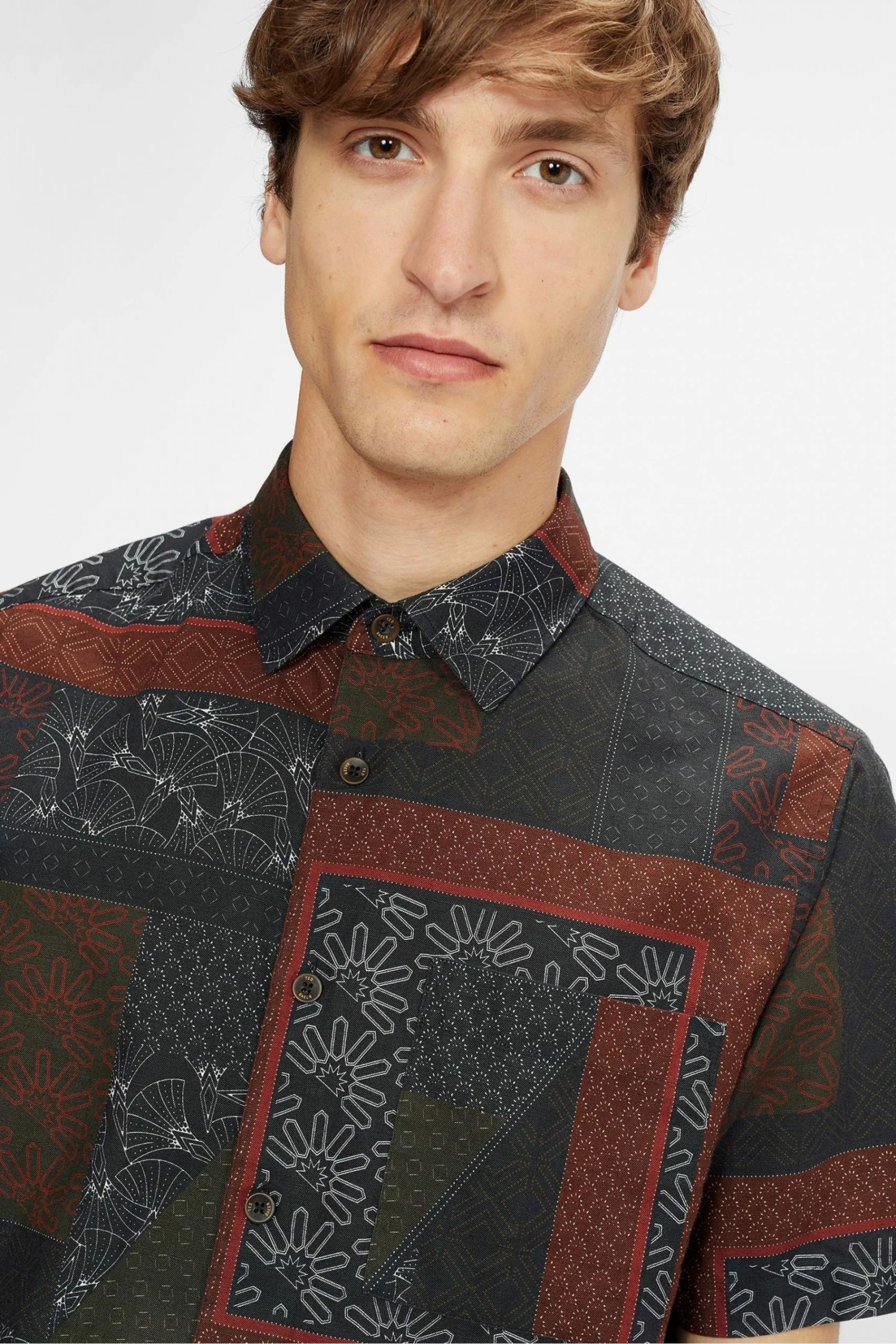 Ted Baker Red Relax Short Sleeve Patchwork Print Shirt 6 Ted Baker Red Relax Short Sleeve Patchwork Print Shirt - Image 4