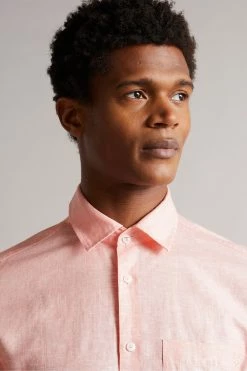 Ted Baker Remark Coral Pink Long Sleeve Linen Shirt -TED BAKER Sales Store unnamed file 1708